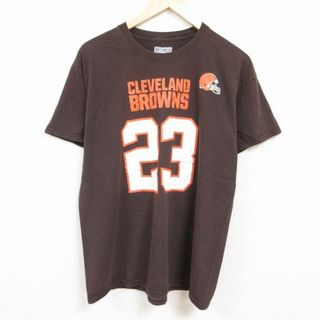 XL★古着 半袖 Tシャツ メンズ NFL クリーブランドブラウンズ ジョーヘイデン 23 クルーネック こげ茶 ブラウン アメフト スーパーボウル 24mar25 中古(Tシャツ/カットソー(半袖/袖なし))