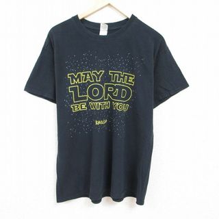 XL★古着 半袖 Tシャツ メンズ メッセージ コットン クルーネック 黒 ブラック 24mar25 中古(Tシャツ/カットソー(半袖/袖なし))