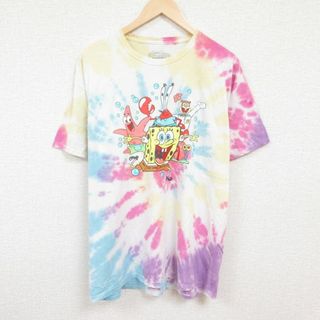 XL★古着 半袖 Tシャツ メンズ ニコロデオン アニメ スポンジボブ パトリック 大きいサイズ コットン クルーネック ピンク他 タイダイ 24mar25 中古(Tシャツ/カットソー(半袖/袖なし))