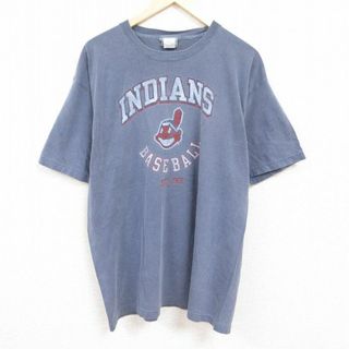 XL★古着 半袖 Tシャツ メンズ MLB クリーブランドインディアンズ 大きいサイズ コットン クルーネック グレー メジャーリーグ ベースボール 野球 24mar25 中古(Tシャツ/カットソー(半袖/袖なし))