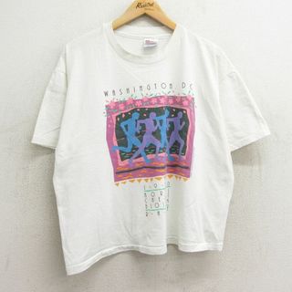 ヘインズ(Hanes)のXL★古着 ヘインズ Hanes 半袖 ビンテージ Tシャツ メンズ 90年代 90s ワシントンDC マラソン クルーネック 白 ホワイト 24mar23 中古(Tシャツ/カットソー(半袖/袖なし))