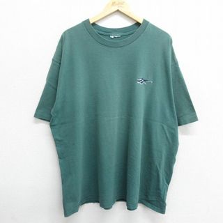 リーボック(Reebok)のXL★古着 リーボック REEBOK 半袖 ビンテージ Tシャツ メンズ 00年代 00s ワンポイントロゴ 大きいサイズ クルーネック 緑 グリーン 24mar23 中古(Tシャツ/カットソー(半袖/袖なし))