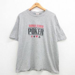 XL★古着 半袖 ビンテージ Tシャツ メンズ 00年代 00s ポーカー スペード クローバー 大きいサイズ クルーネック グレー 霜降り 24mar23 中古(Tシャツ/カットソー(半袖/袖なし))