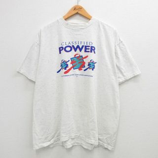 XL★古着 オニータ ONEITA 半袖 ビンテージ Tシャツ メンズ 90年代 90s カリフォルニア POWER 大きいサイズ コットン クルーネック 薄グレー 霜降り 24mar23 中古(Tシャツ/カットソー(半袖/袖なし))