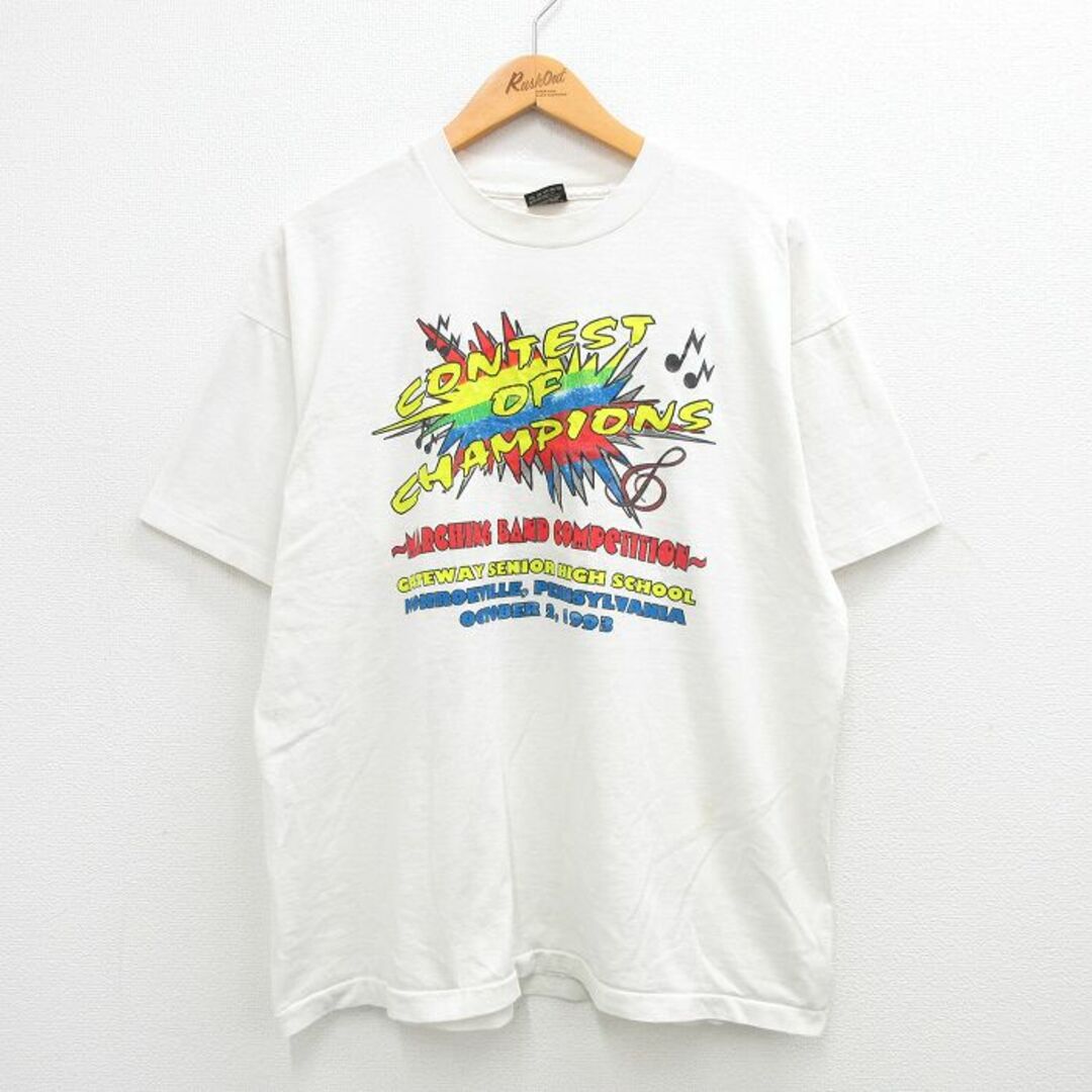 FRUIT OF THE LOOM(フルーツオブザルーム)のXL★古着 フルーツオブザルーム 半袖 ビンテージ Tシャツ メンズ 90年代 90s コンテスト マーチングバンド クルーネック USA製 白 ホワイト 24mar23 中古 メンズのトップス(Tシャツ/カットソー(半袖/袖なし))の商品写真