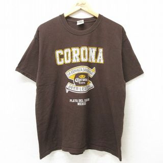 XL★古着 半袖 ビンテージ Tシャツ メンズ 00年代 00s コロナビール メキシコ コットン クルーネック 濃茶 ブラウン 24mar23 中古(Tシャツ/カットソー(半袖/袖なし))