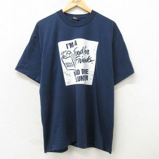 フルーツオブザルーム(FRUIT OF THE LOOM)のXL★古着 フルーツオブザルーム 半袖 ビンテージ Tシャツ メンズ 90年代 90s FOOD ボランティア コットン クルーネック 紺 ネイビー 24mar23 中古(Tシャツ/カットソー(半袖/袖なし))