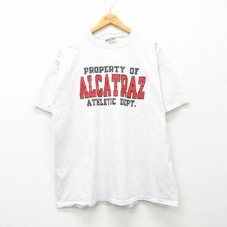 XL★古着 半袖 ビンテージ Tシャツ メンズ 90年代 90s アルカトラズ島 クルーネック USA製 薄グレー 霜降り 24mar25 中古(Tシャツ/カットソー(半袖/袖なし))