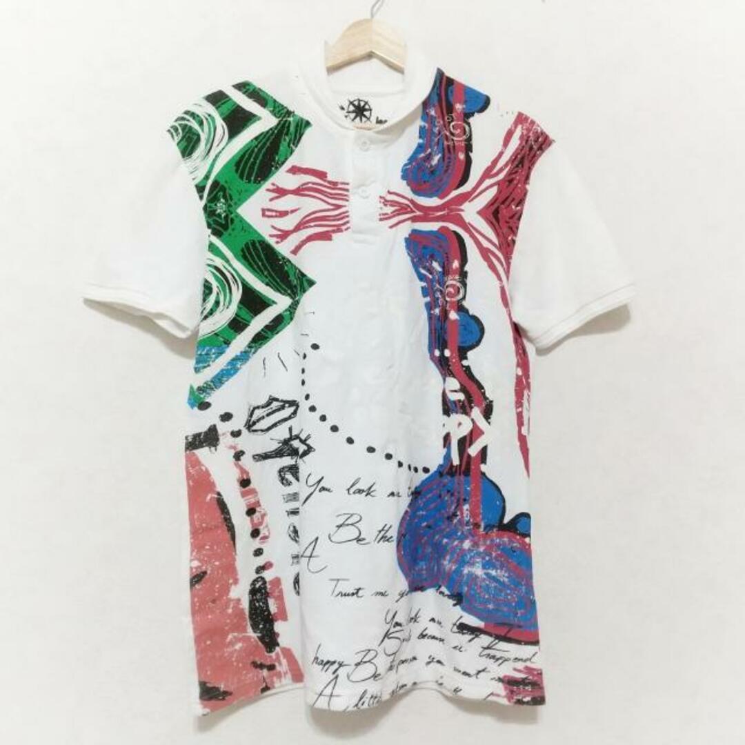 DESIGUAL(デシグアル)のDesigual(デシグアル) 半袖ポロシャツ サイズM メンズ美品  - 白×レッド×マルチ メンズのトップス(ポロシャツ)の商品写真