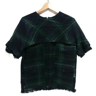 サカイ(sacai)のSacai(サカイ) 半袖カットソー サイズ1 S レディース - グリーン×黒 クルーネック/チェック柄/メッシュ(カットソー(半袖/袖なし))