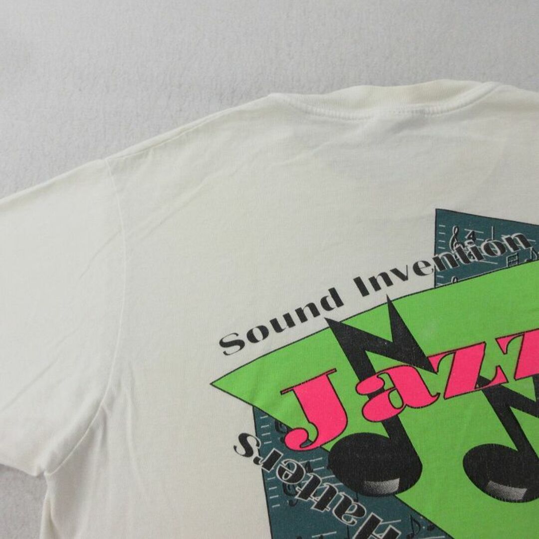 Hanes(ヘインズ)のM★古着 ヘインズ Hanes 半袖 ビンテージ Tシャツ メンズ 00年代 00s ジャズ 音符 コットン クルーネック 白 ホワイト 24mar25 中古 メンズのトップス(Tシャツ/カットソー(半袖/袖なし))の商品写真