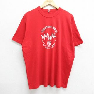 XL★古着 半袖 ビンテージ Tシャツ メンズ 90年代 90s WALL 大きいサイズ クルーネック USA製 赤 レッド 24mar25 中古(Tシャツ/カットソー(半袖/袖なし))