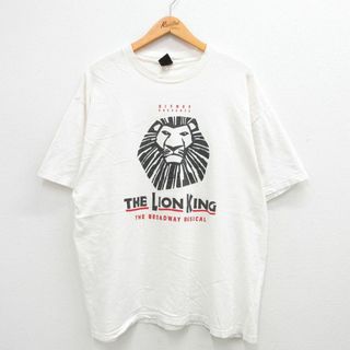 ディズニー(Disney)のXL★古着 半袖 ビンテージ Tシャツ メンズ 90年代 90s ディズニー DISNEY ブロードウェイ ライオンキング 大きいサイズ コットン クルーネック USA製 白 ホワイト 24mar25 中古(Tシャツ/カットソー(半袖/袖なし))