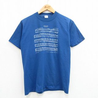 S★古着 半袖 ビンテージ Tシャツ メンズ 80年代 80s ソナタ ベートーヴェン 楽譜 クルーネック USA製 青 ブルー 【spe】 24mar25 中古(Tシャツ/カットソー(半袖/袖なし))