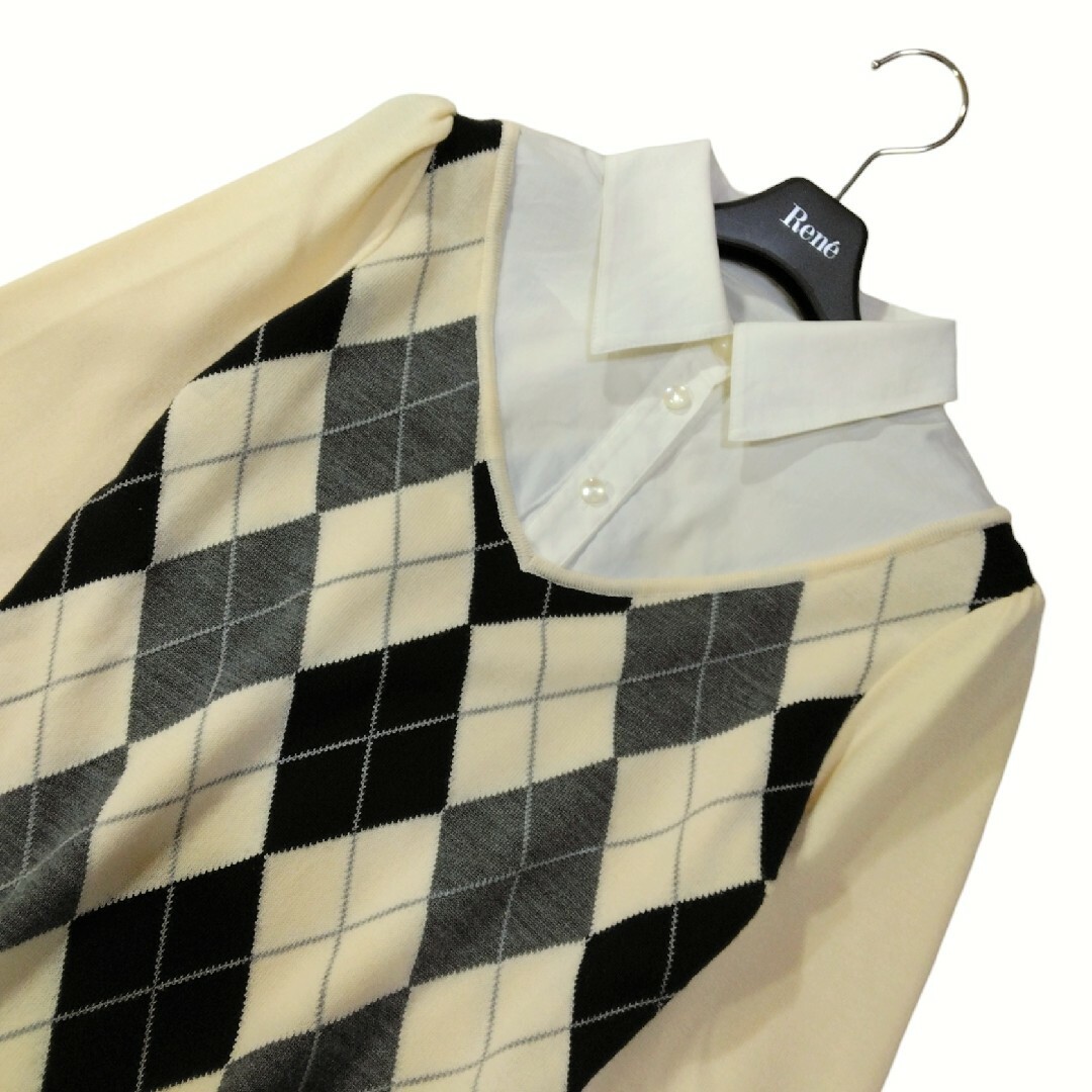 René(ルネ)のルネ ✿ ドッキング ニット シャツ 34 XS 小さいサイズ アーガイル 白 レディースのトップス(ニット/セーター)の商品写真
