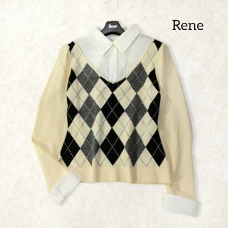 ルネ(René)のルネ ✿ ドッキング ニット シャツ 34 XS 小さいサイズ アーガイル 白(ニット/セーター)