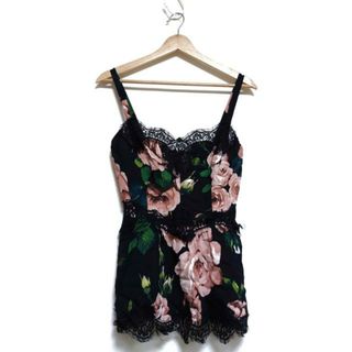 DOLCE&GABBANA(ドルチェアンドガッバーナ) キャミソール サイズ38 S レディース - 黒×ピンクベージュ×マルチ 花柄/レース