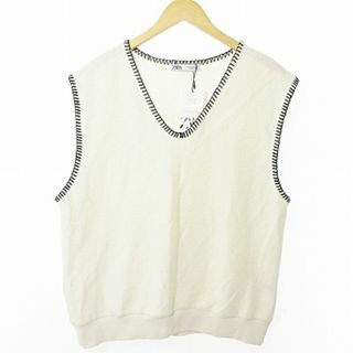 ザラ(ZARA)のザラ ZARA タグ付き ニット カットソー ノースリーブ ベスト ステッチ M(カットソー(半袖/袖なし))