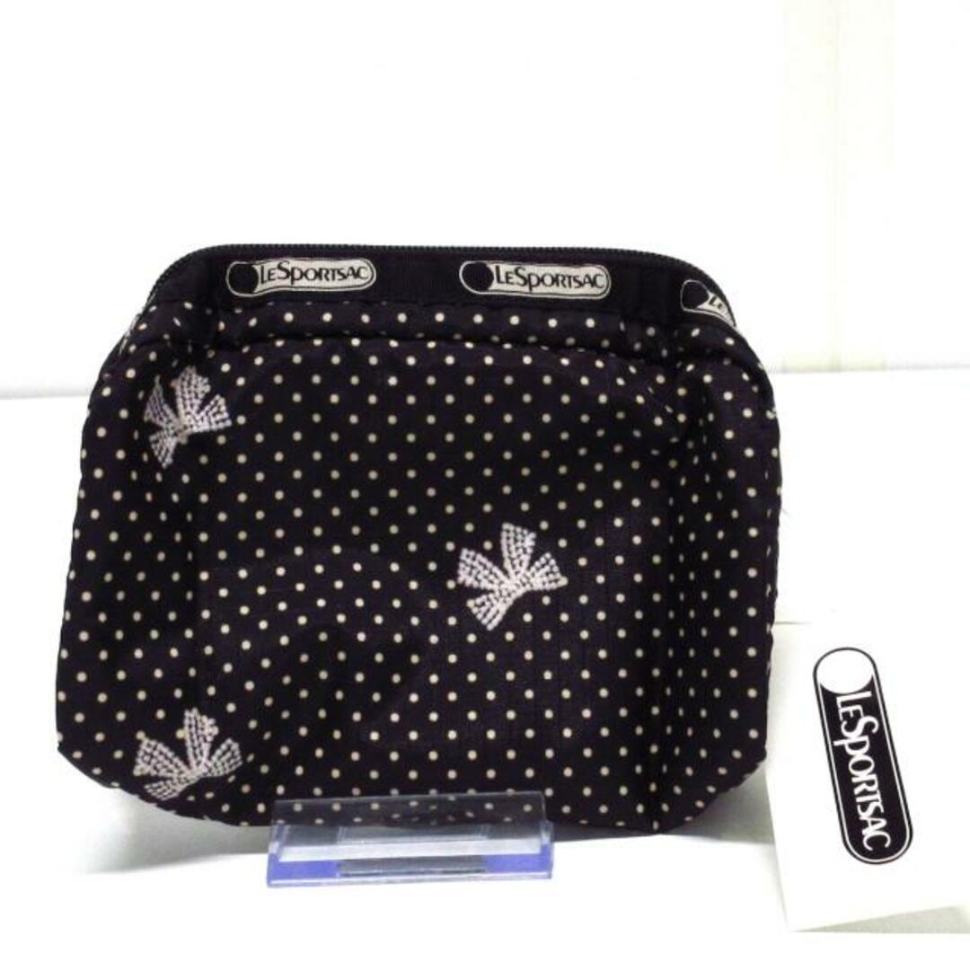 LeSportsac(レスポートサック)のLESPORTSAC(レスポートサック) ポーチ美品  - 黒×ライトグレー ドット柄/リボン レスポナイロン レディースのファッション小物(ポーチ)の商品写真