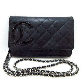 シャネル(CHANEL)のCHANEL(シャネル) 財布 カンボンライン A46646 黒 チェーンウォレット/シルバー金具 レザー×エナメル（レザー）(財布)