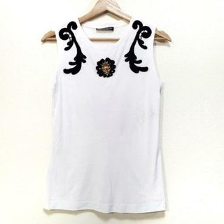 DOLCE&GABBANA - DOLCE&GABBANA(ドルチェアンドガッバーナ) ノースリーブカットソー サイズ38 S レディース美品  - 白×黒×ゴールド クルーネック/刺繍