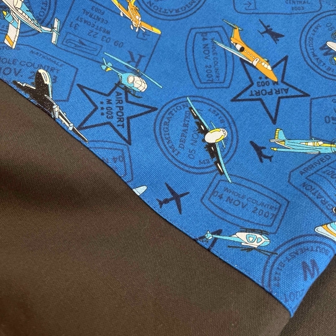 入学　入園　レッスンバッグ　上履き入れ　上靴袋　手提げ　ブルー　飛行機　匿名配送 ハンドメイドのキッズ/ベビー(バッグ/レッスンバッグ)の商品写真