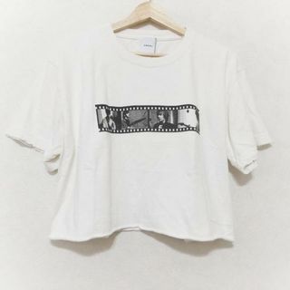 AMERI(アメリ) 半袖カットソー サイズF レディース美品  - 白×黒 クルーネック/The Beatles/ダメージ加工(カットソー(半袖/袖なし))