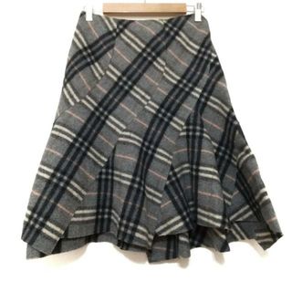 バーバリーブルーレーベル(BURBERRY BLUE LABEL)のBurberry Blue Label(バーバリーブルーレーベル) スカート サイズ36 S レディース美品  - ライトグレー×黒×ライトピンク ひざ丈/チェック柄(その他)