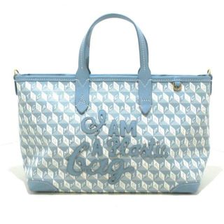 アニヤハインドマーチ(ANYA HINDMARCH)のAnya Hindmarch(アニヤハインドマーチ) ハンドバッグ美品  I AM A Plastic Bag ライトブルー×白 コーティングキャンバス×レザー(ハンドバッグ)