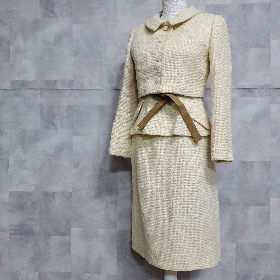René(ルネ)の美品 M ルネ TISSUE 羊毛 ツイード スカート 3点 ベージュ 日本製 レディースのフォーマル/ドレス(スーツ)の商品写真