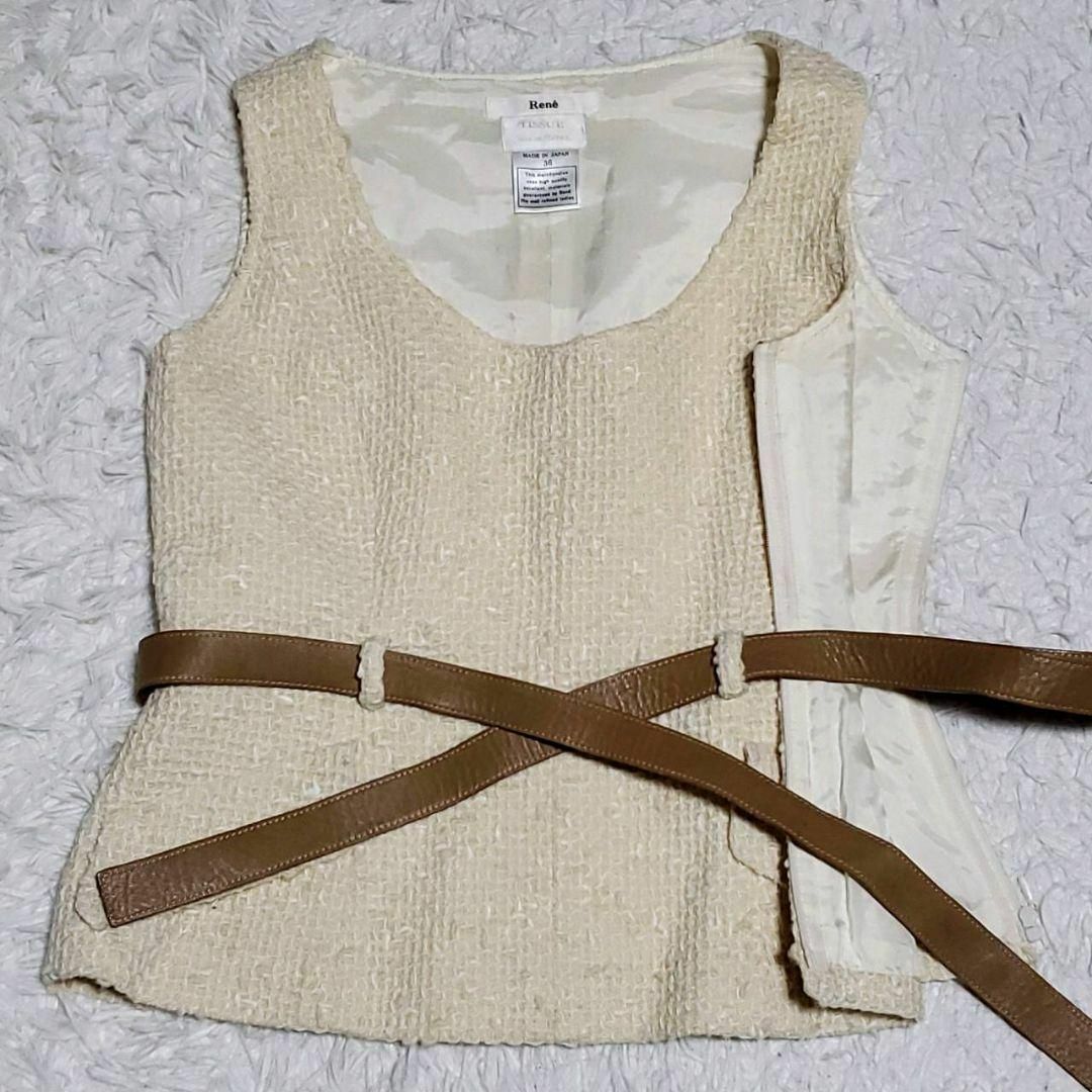 René(ルネ)の美品 M ルネ TISSUE 羊毛 ツイード スカート 3点 ベージュ 日本製 レディースのフォーマル/ドレス(スーツ)の商品写真