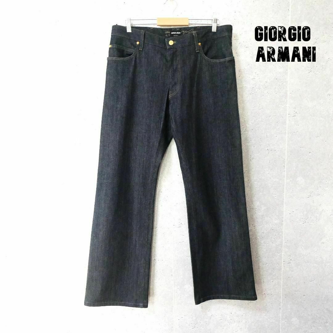 Giorgio Armani(ジョルジオアルマーニ)の美品 GIORGIO ARMANI 革パッチ カシミヤ混 ストレートデニムパンツ メンズのパンツ(デニム/ジーンズ)の商品写真