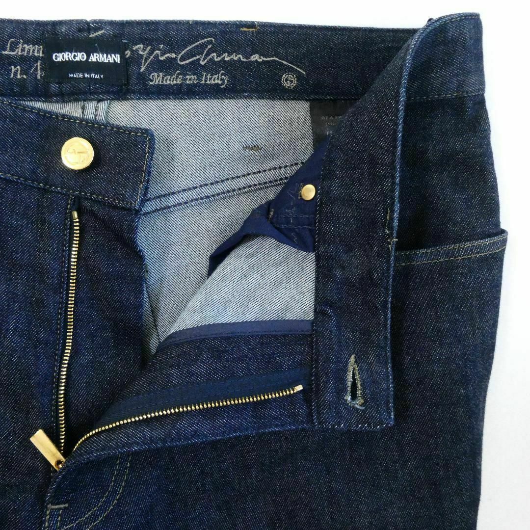Giorgio Armani(ジョルジオアルマーニ)の美品 GIORGIO ARMANI 革パッチ カシミヤ混 ストレートデニムパンツ メンズのパンツ(デニム/ジーンズ)の商品写真