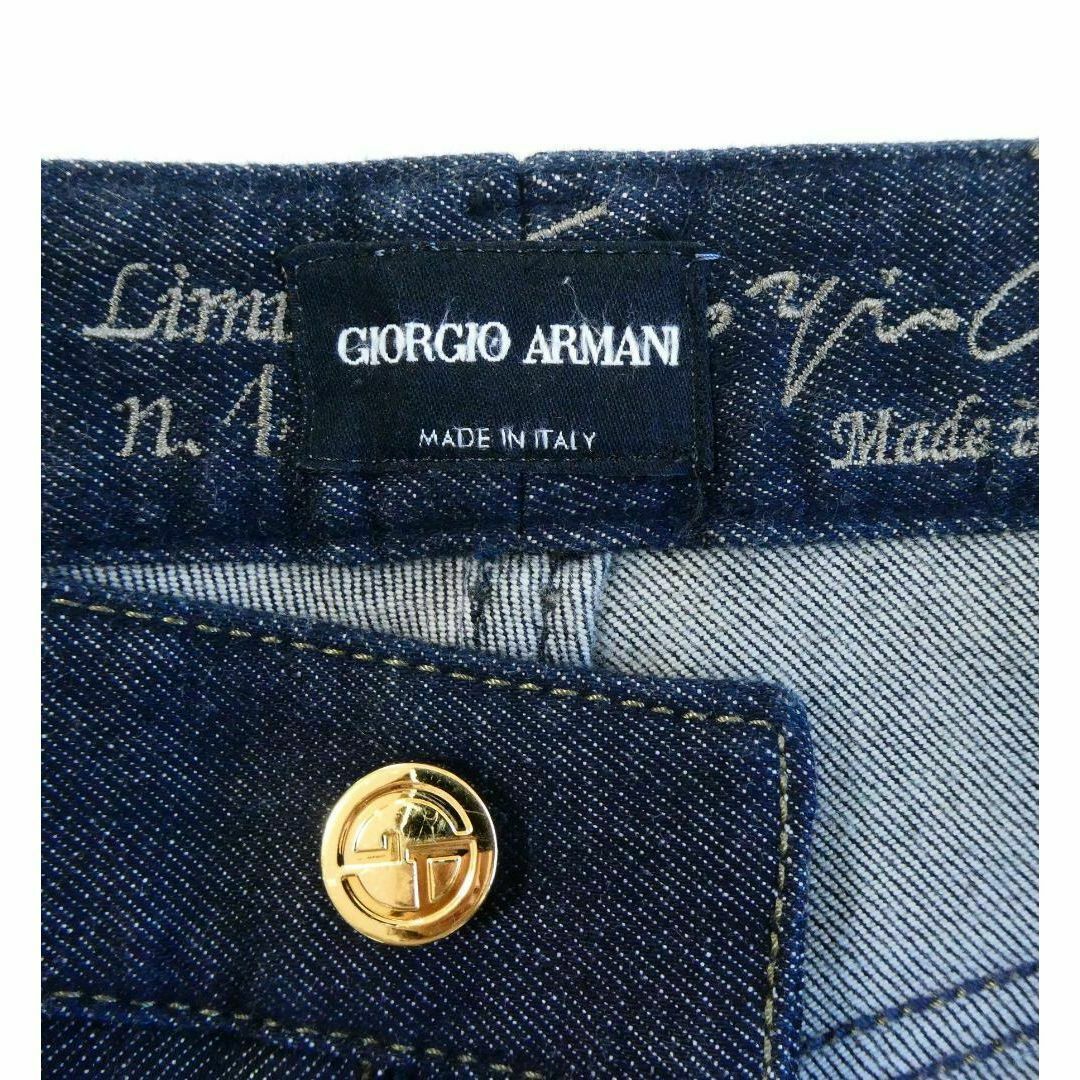 Giorgio Armani(ジョルジオアルマーニ)の美品 GIORGIO ARMANI 革パッチ カシミヤ混 ストレートデニムパンツ メンズのパンツ(デニム/ジーンズ)の商品写真