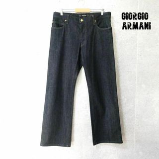 ジョルジオアルマーニ(Giorgio Armani)の美品 GIORGIO ARMANI 革パッチ カシミヤ混 ストレートデニムパンツ(デニム/ジーンズ)