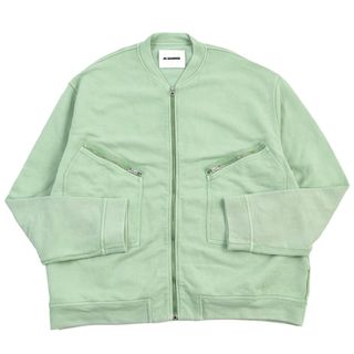 美品○JIL SANDER ジルサンダー 22SS JSMU707003MU249208A21 BOMBER コットン100% ロゴ入りジップアップ スウェットブルゾン/ボンバージャケット グリーン M イタリア製 正規品 メンズ