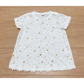 シマムラ(しまむら)のしまむら☆ラメ星柄☆裾お花のレース☆半袖Tシャツ☆ホワイト☆ゴールド☆100cm(Tシャツ/カットソー)