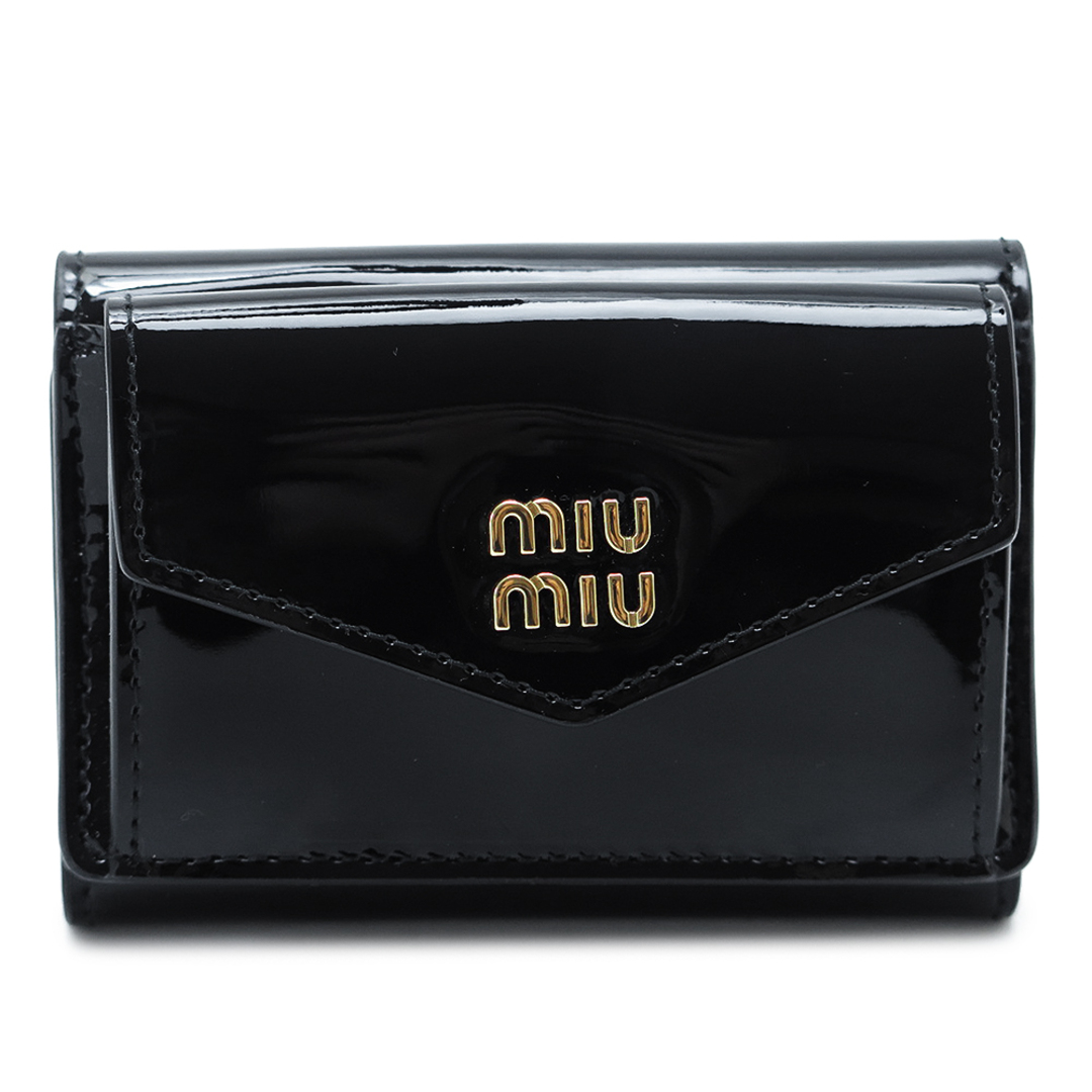 miumiu(ミュウミュウ)のミュウミュウ 折財布 レディース 5MH021 069 F0P50 三つ折り財布 コンパクト財布 ミニ財布 エナメル パテントレザー ブラック＋レッド MIU MIU VERNICE レディースのファッション小物(財布)の商品写真