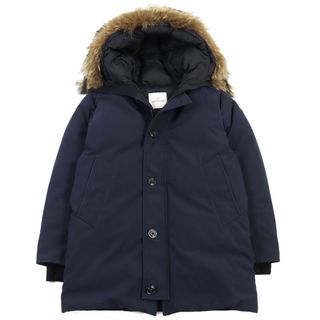 モンクレール(MONCLER)の良品○MONCLER モンクレール 18-19AW D20914239125 57843 POLARIS GIUBBOTTO ロゴレザーワッペン付き コヨーテファー ダブルジップ フーデッド ダウンジャケット ネイビー 1 ハンガー付き 正規品 メンズ(ダウンジャケット)