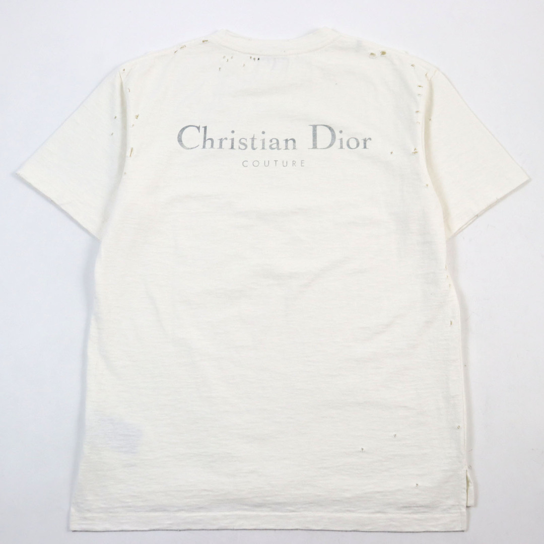 DIOR HOMME(ディオールオム)の美品○DIOR ディオール オム 23AW 343J636A0849 コットン100% Couture Relaxed Fit T-shirt ロゴプリント ダメージ加工 リラックスフィット 半袖Ｔシャツ アイボリー S イタリア製 正規品 メンズ メンズのトップス(Tシャツ/カットソー(半袖/袖なし))の商品写真