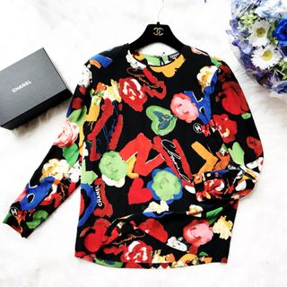 サイズ38極美品　CHANELシャネル　花柄　ビッグロゴ　ヴィンテージ　トップス　シャツ