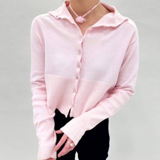 EDIT.FOR LULU - 【Hella/ヘラ】別注 HIGHNECK KNIT CARDIGAN ピンク