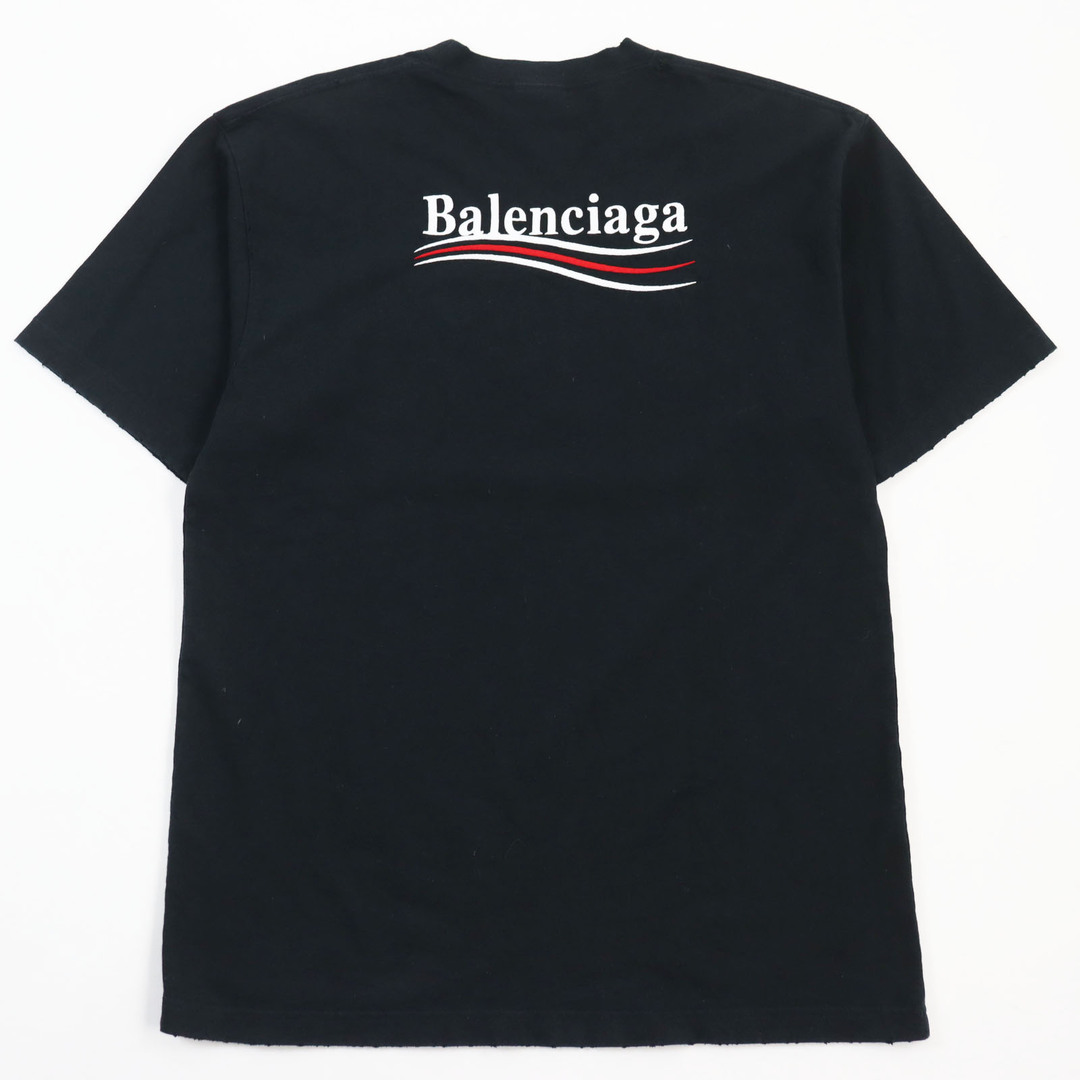 Balenciaga(バレンシアガ)の美品●BALENCIAGA バレンシアガ 22AW 641655 ラージフィット キャンペーンロゴ ダメージ加工 クルーネック 半袖Ｔシャツ ブラック XXS 正規品 メンズ メンズのトップス(Tシャツ/カットソー(半袖/袖なし))の商品写真