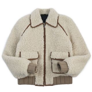 FENDI - 極美品●FENDI フェンディ 2022年製 FW1163 レザートリミング 中綿入り ウールアルパカブルゾン ベージュ ブラウン 46 ハンガー・ガーメント付き イタリア製 正規品 メンズ