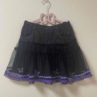 ANNA SUI mini 蝶アップリケチュールデニムスカパン