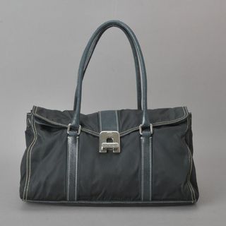 プラダ(PRADA)のPRADA◇プラダ トートバッグ ボストンバッグ ナイロン 本革 レザー 黒(ボストンバッグ)