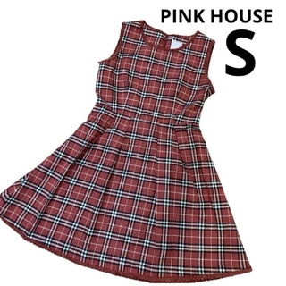ピンクハウス(PINK HOUSE)のピンクハウスチェルシー　チェックワンピース　レース　赤(ひざ丈ワンピース)