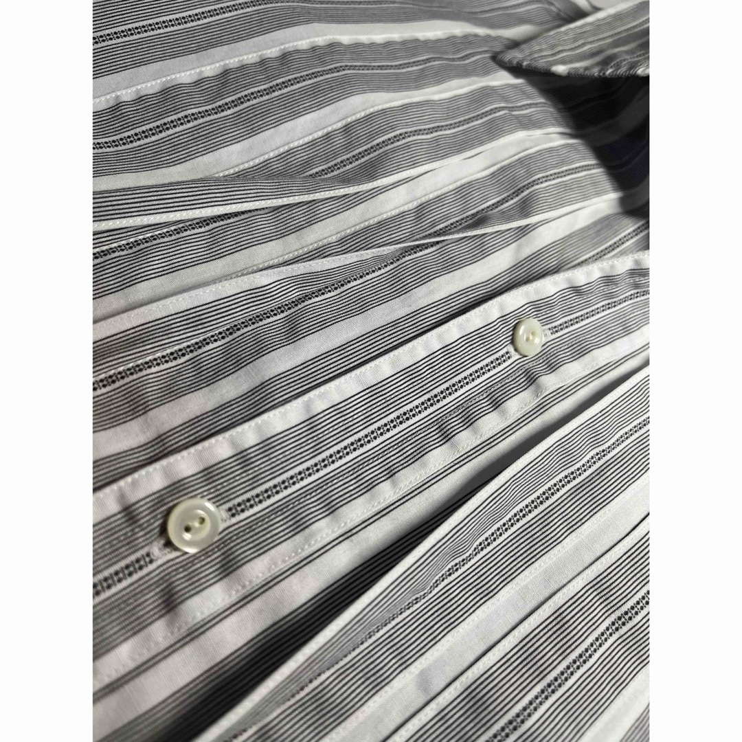 中古 LENO リノ ストライプ シャツ ワンピース ホワイト 白 ブラック 黒 レディースのワンピース(ロングワンピース/マキシワンピース)の商品写真