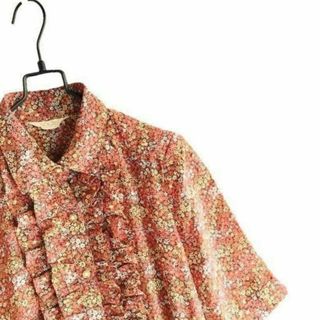 ヴィンテージ(VINTAGE)のヴィンテージ 古着 総柄 花柄 ロングフレアワンピース 半袖 M レトロ 国産品(ロングワンピース/マキシワンピース)