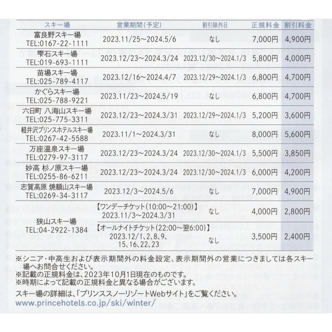 西武百貨店(セイブヒャッカテン)の西武 スキー場リフト券 30%割引券&レストラン割引券 チケットの施設利用券(スキー場)の商品写真